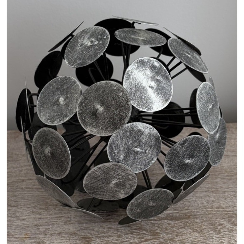 Modern Sculptural Metal Sphere Industrial Home Decor Silver Black Orb